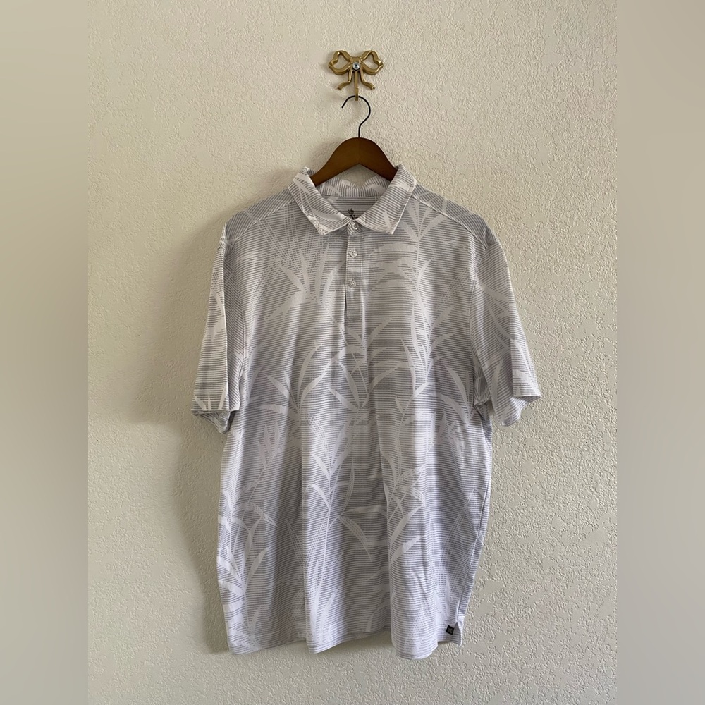 Nat Nast Luxury Originals White Polo Shirt Gray Striped Leaves Men's Size XL